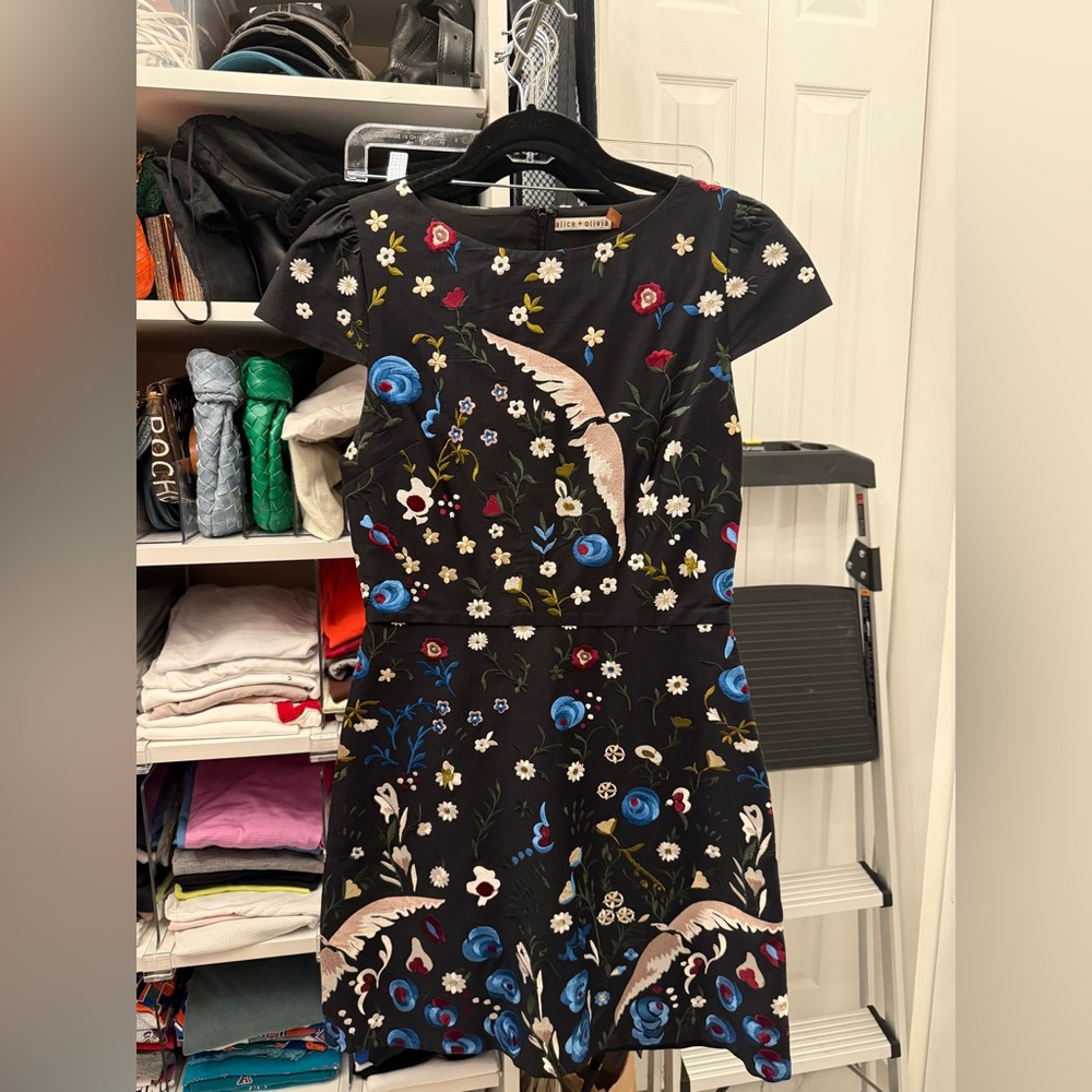 Alice + Olivia Black Dress with  Embroidery